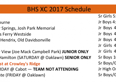 2017 BHS Pioneers XC schedule