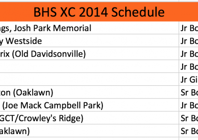 2014 BHS XC schedule