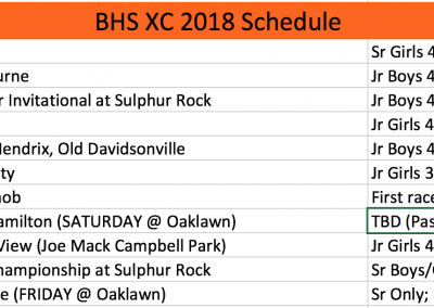 2018 BHS Pioneers XC schedule