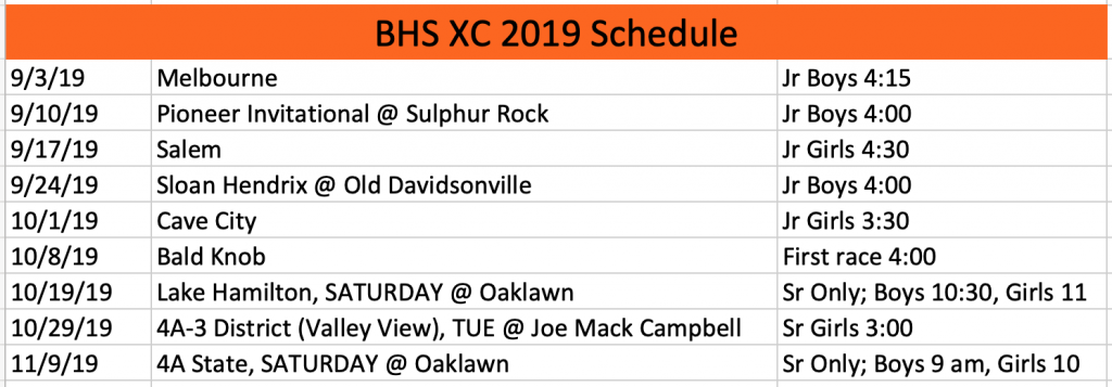 2019 BHS Schedule